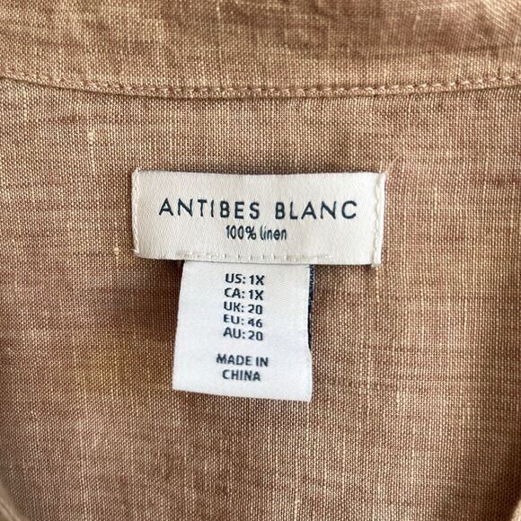 Antibes Blanc Womens Linen Popover Top Size 1X Lagenlook Collared Coastal Beachy - Picture 8 of 10
